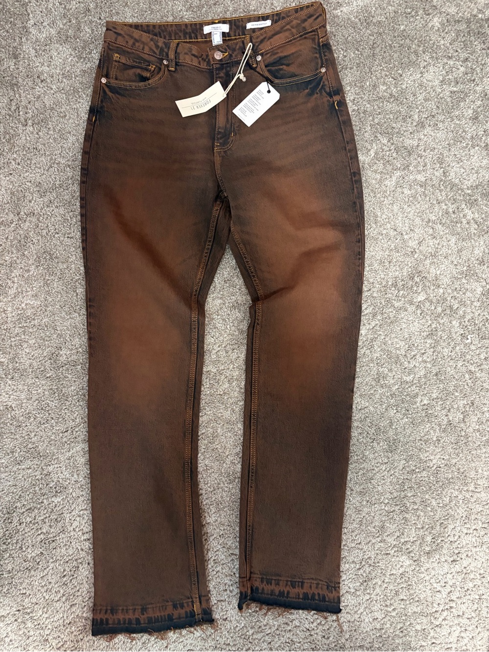 Forever 21 Women's Slim Straight Jeans - Brown Wash